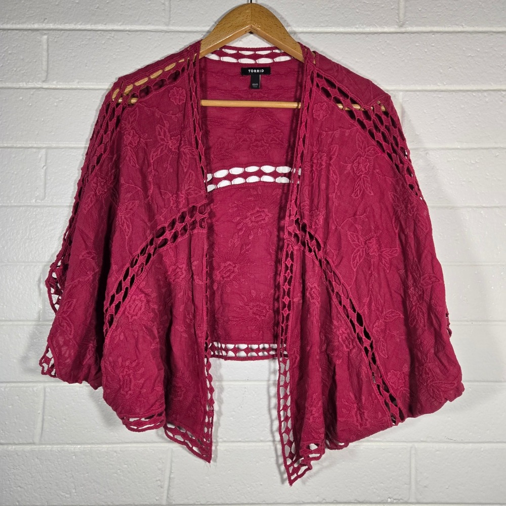 Torid Kimono 00/0 Cotton Crochet Boho Ren Faire Topper Coverup Resortwear Hippie
